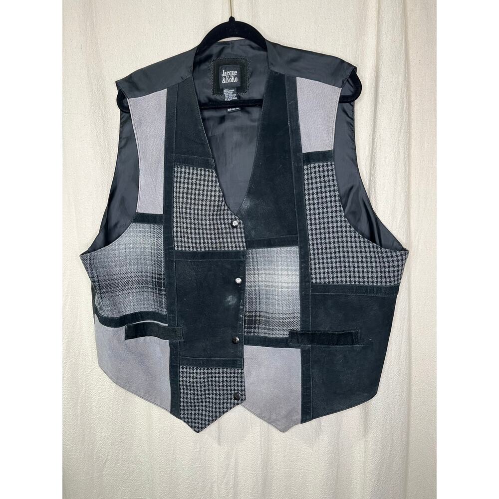 1990s Jacque & KoKo Patchwork Plaid Western Rodeo Art To Wear Suede Wool Vest 2X